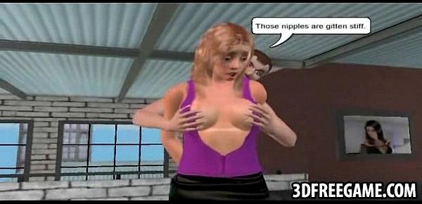 A hot blonde in 3D with big tits jerks a cock off